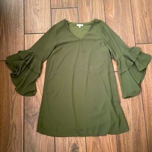 Gianni Bini Olive Green Ruffle Sleeve Dress